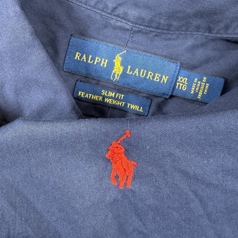 Polo Ralph‎ Lauren Feather Weight Twill Navy Blue Dress Shirt 2XL Red Pony Slim